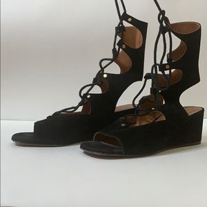 CHLOE black wedges with lace up ankles